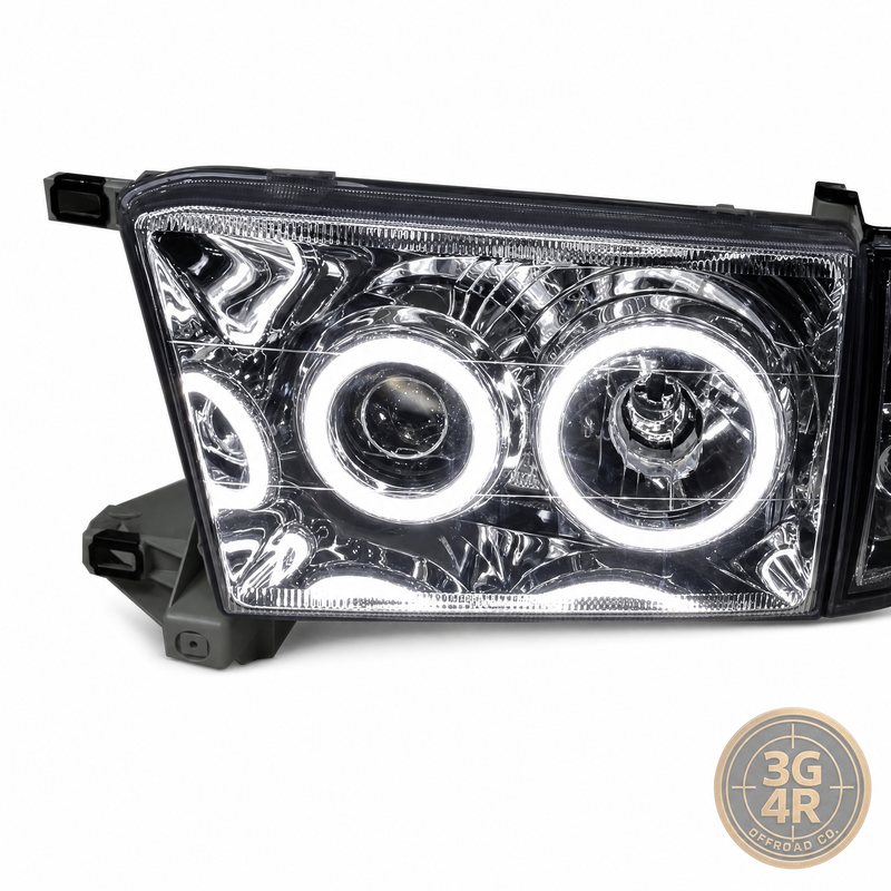 Black housing halogen headlights with white angel eye halos