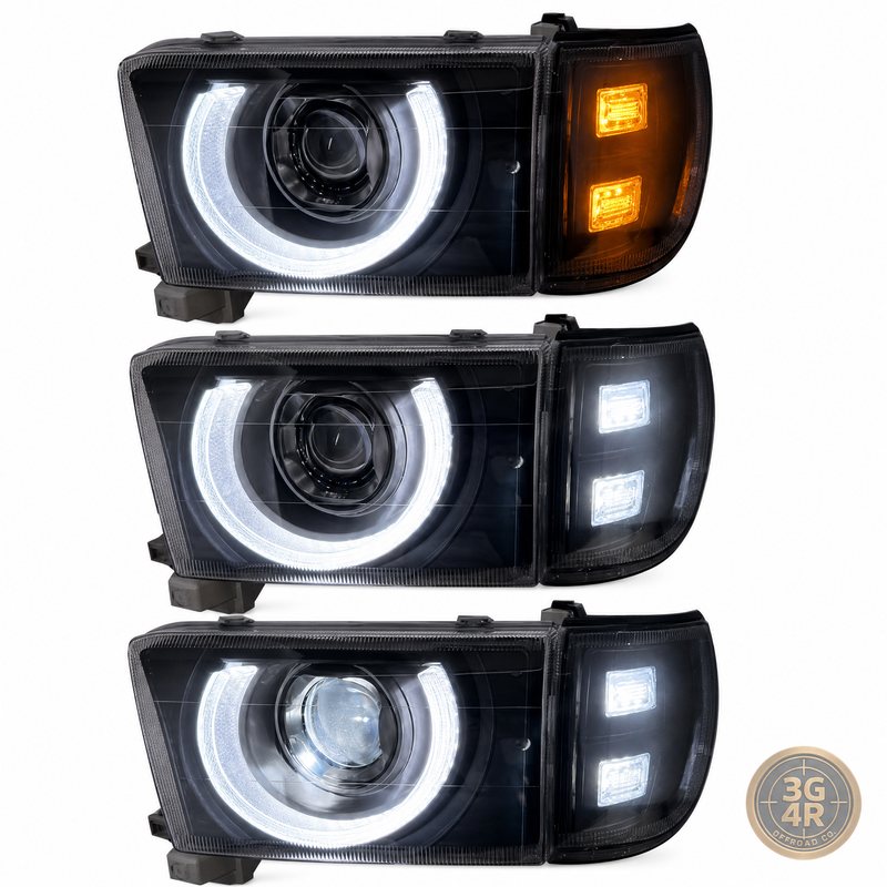 LED projector headlights with black housings and matching corner lights